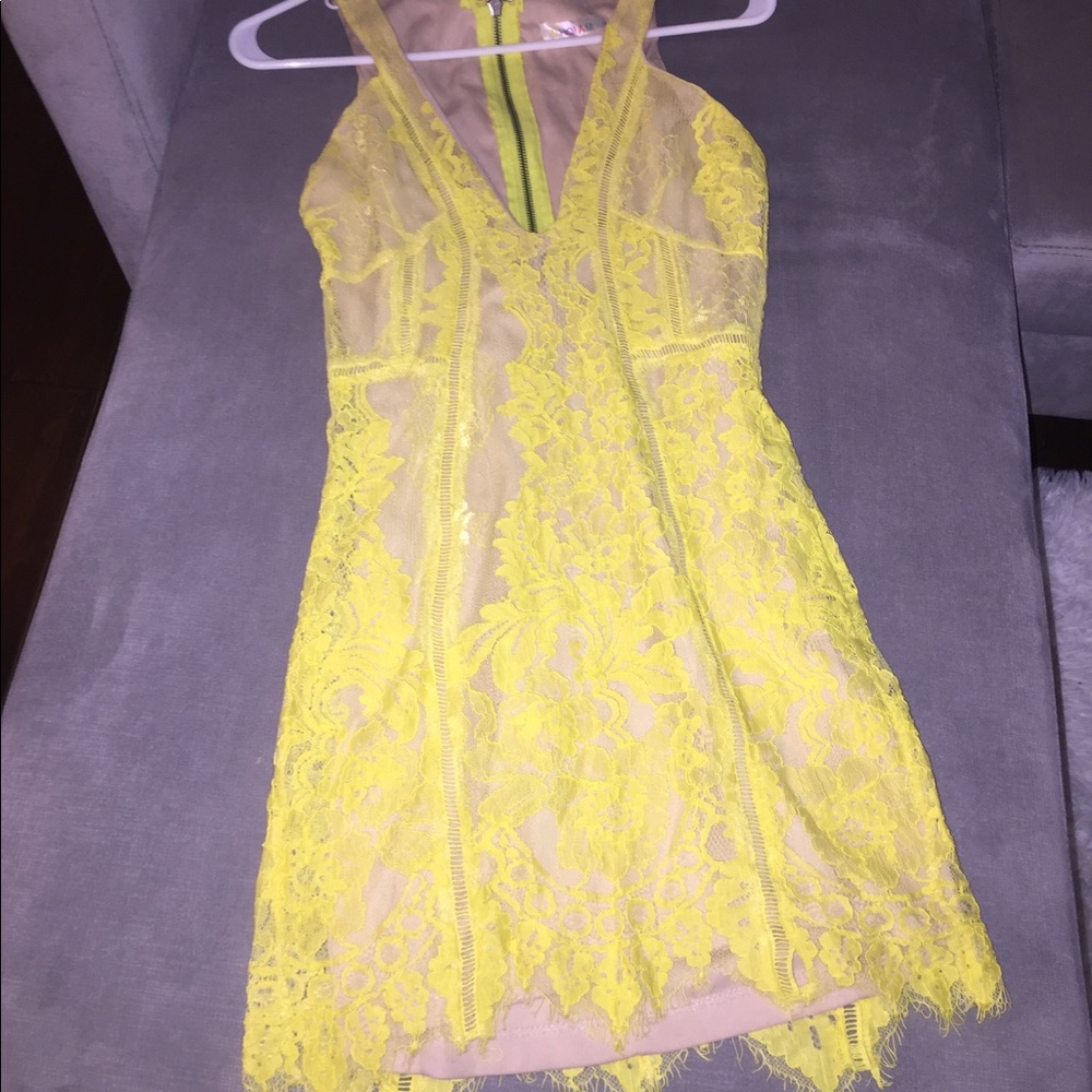 Yellow Lace Cocktail Dress